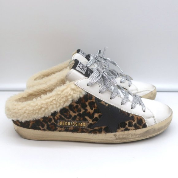 Golden Goose Shoes - GOLDEN GOOSE SUPERSTAR SABOT SHEARLING SNEAKERS LEOPARD PRINT CALF HAIR SIZE 37